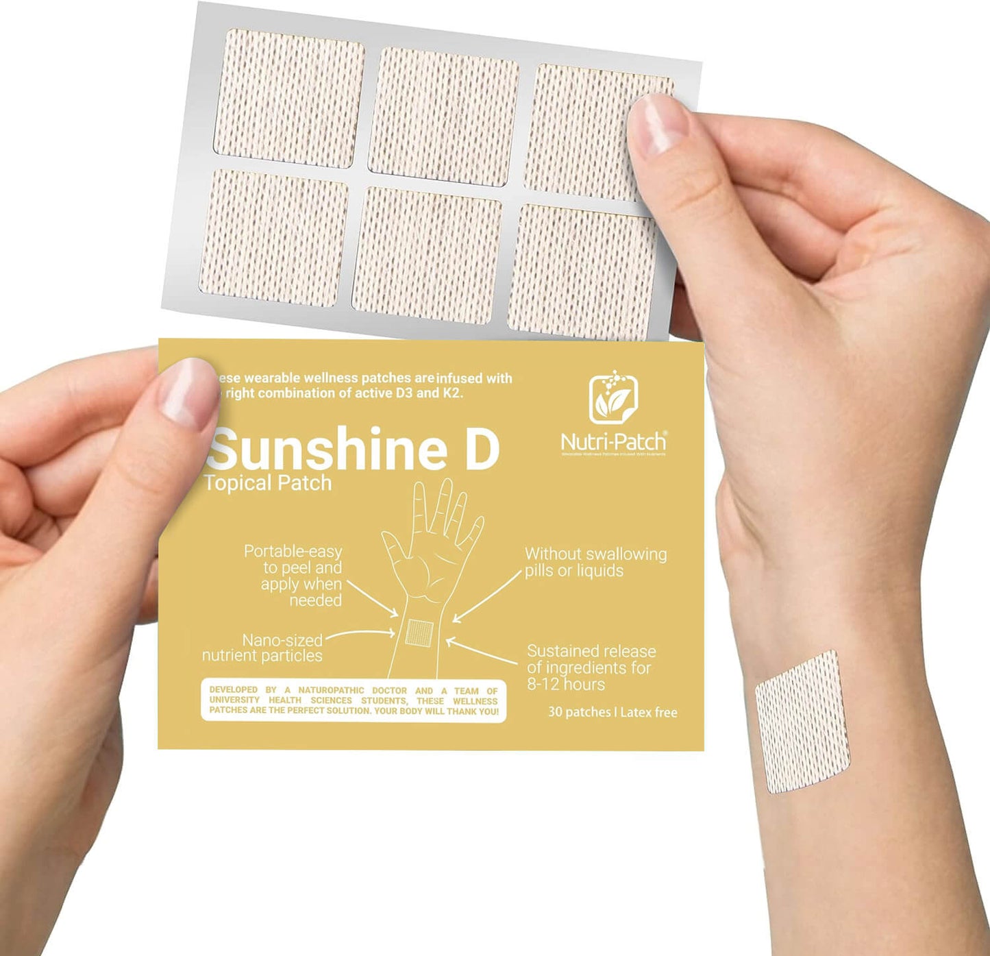 NUTRI-PATCH Sunshine D Topical Patch, Infused with D3, K2, Magnesium. Designed to Give You a Boost (30/Pack).