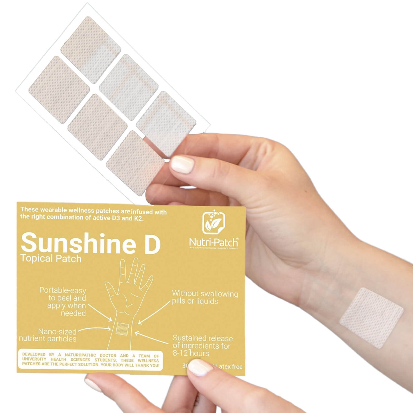 NUTRI-PATCH Sunshine D Topical Patch, Infused with D3, K2, Magnesium. Designed to Give You a Boost (30/Pack).