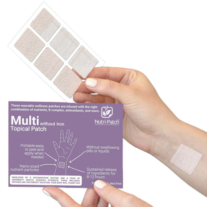 NUTRI-PATCH MULTI without Iron Topical Patch, Infused with D3, B Complex, Magnesium, and Zinc. Designed to Give You a Boost (30/Pack).