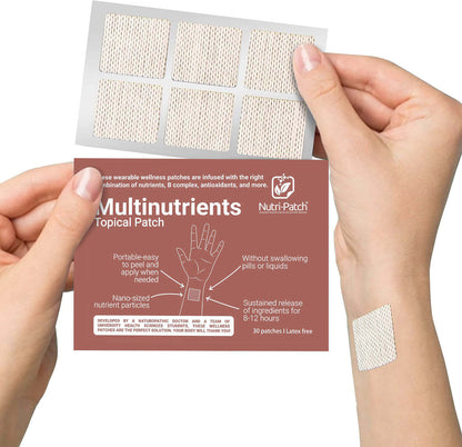 NUTRI-PATCH Multi-Nutrients Topical Patch, Infused with D3, B Complex, Magnesium, Zinc. Designed to Give You a Boost (30/Pack).