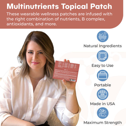 NUTRI-PATCH Multi-Nutrients Topical Patch, Infused with D3, B Complex, Magnesium, Zinc. Designed to Give You a Boost (30/Pack).