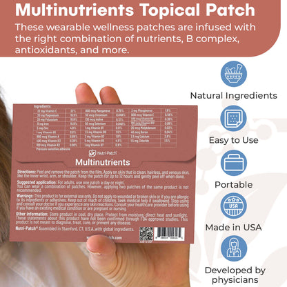 NUTRI-PATCH Multi-Nutrients Topical Patch, Infused with D3, B Complex, Magnesium, Zinc. Designed to Give You a Boost (30/Pack).